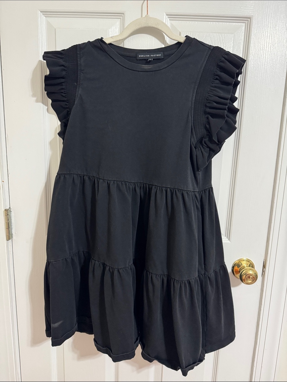 English Factory Black Ruffle Tiered Knit Dress